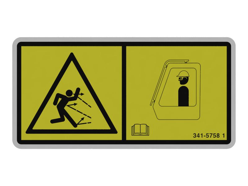 Наклейка на кабину с предупреждением об отлетающем мусоре