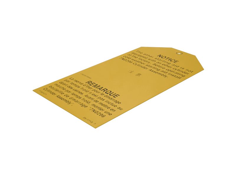 2V-1713: Ярлык с примечанием об устройстве облегчения пуска двигателя, длина 146 мм