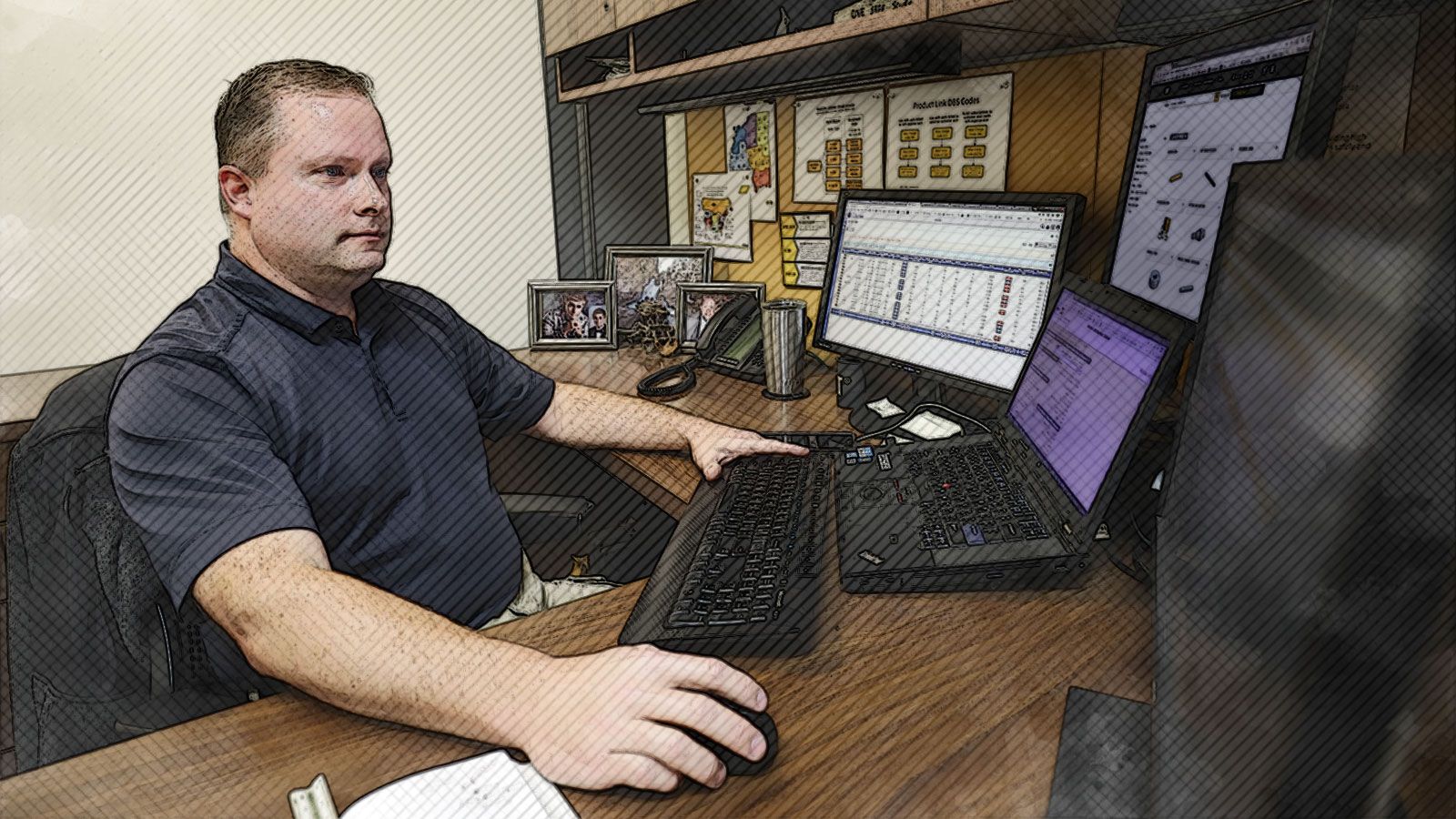 worker at a desk working on a computer