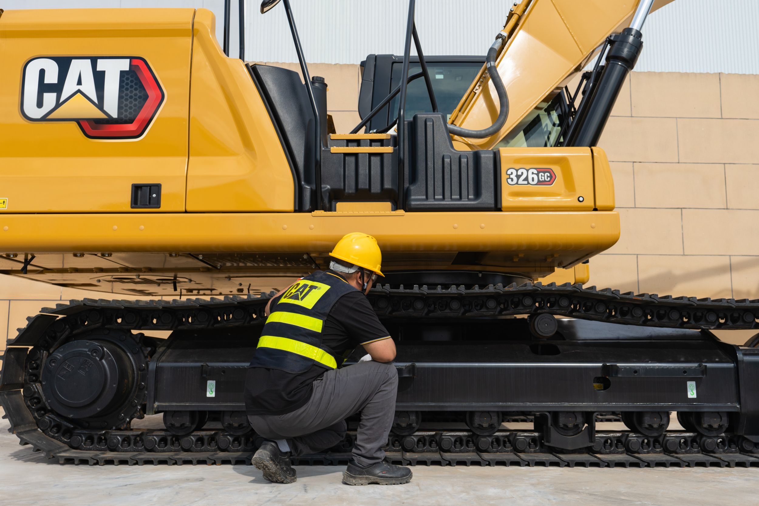 Close up of steel track on a 320 Excavator