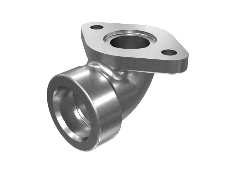 Коленчатый патрубок с углом 90 градусов из литого чугуна с 2 монтажными отверстиями