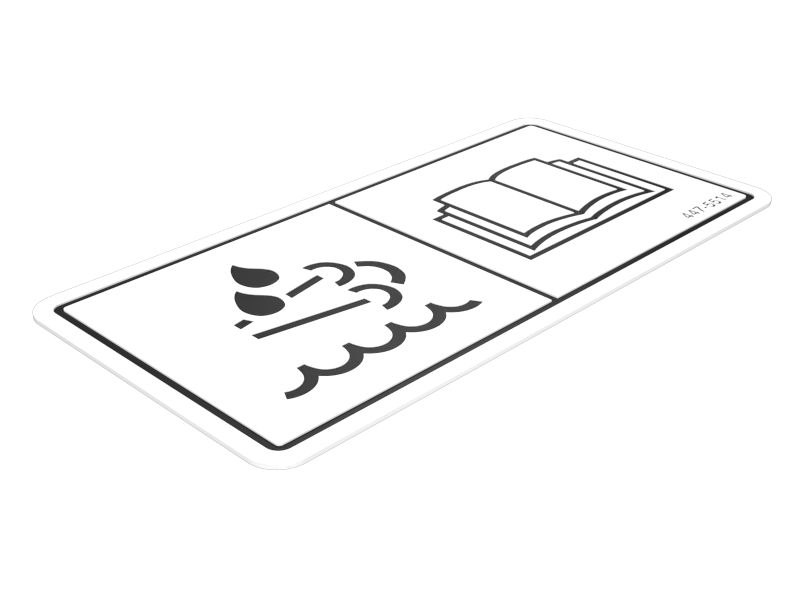 Наклейка с предупреждением об опасности возгорания и необходимости изучения руководства по эксплуатации