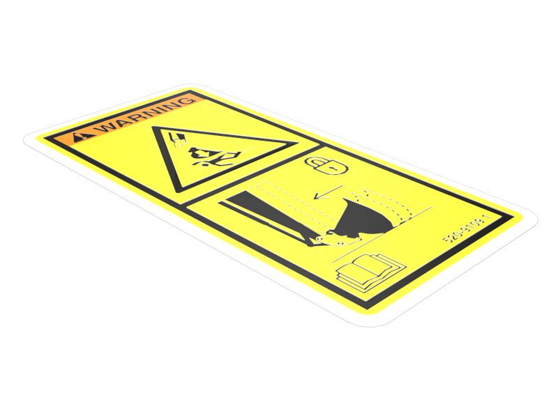 Наклейка с предупреждением об опасности защемления устройством для быстрой смены навесного оборудования