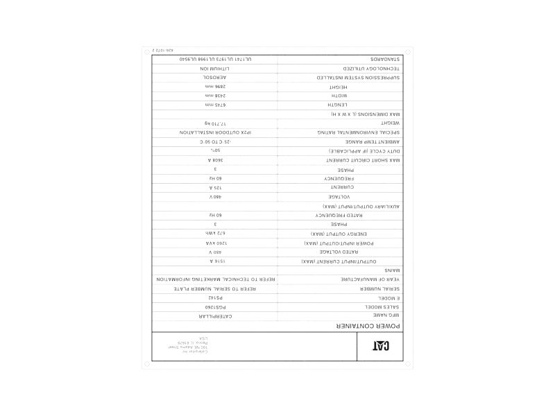 Power Container Information Rating Plate