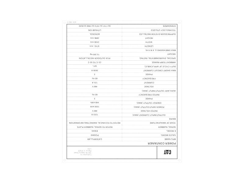 Power Container Information Rating Plate