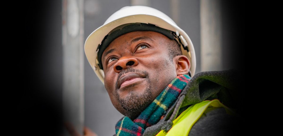 Construction worker looking up