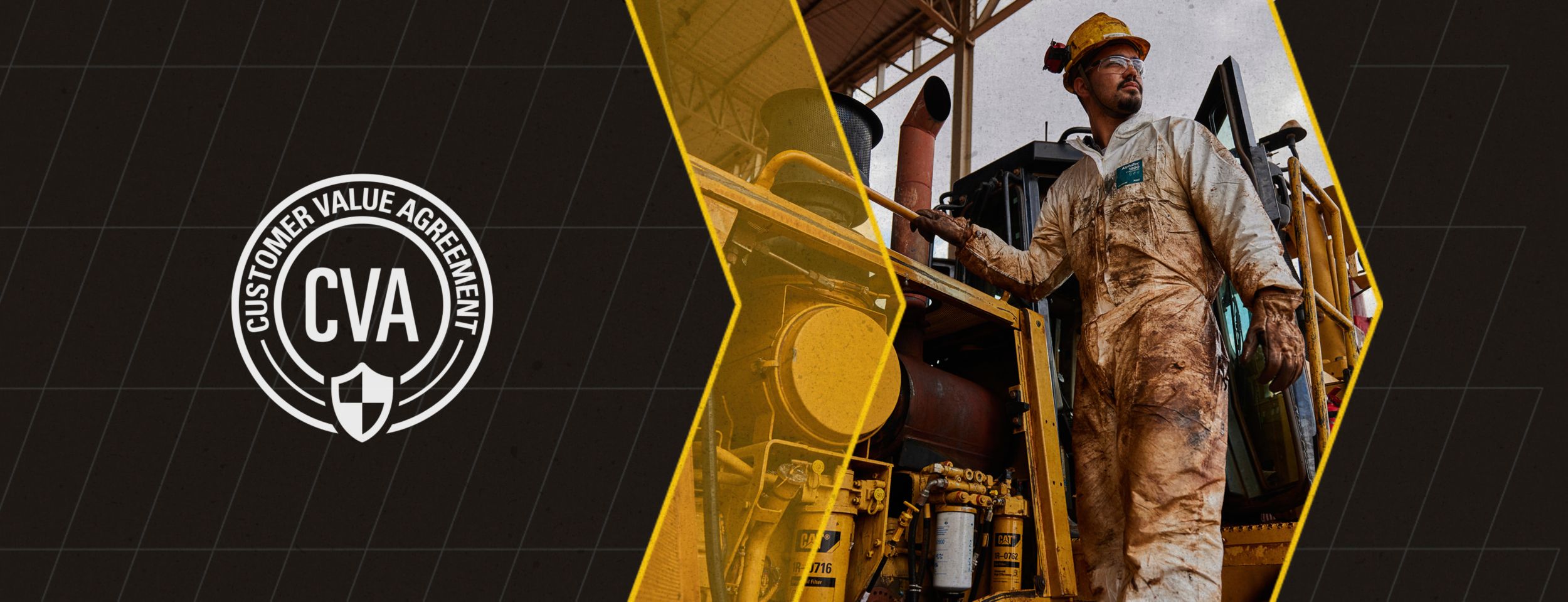 Serviceman standing on side of mining machine