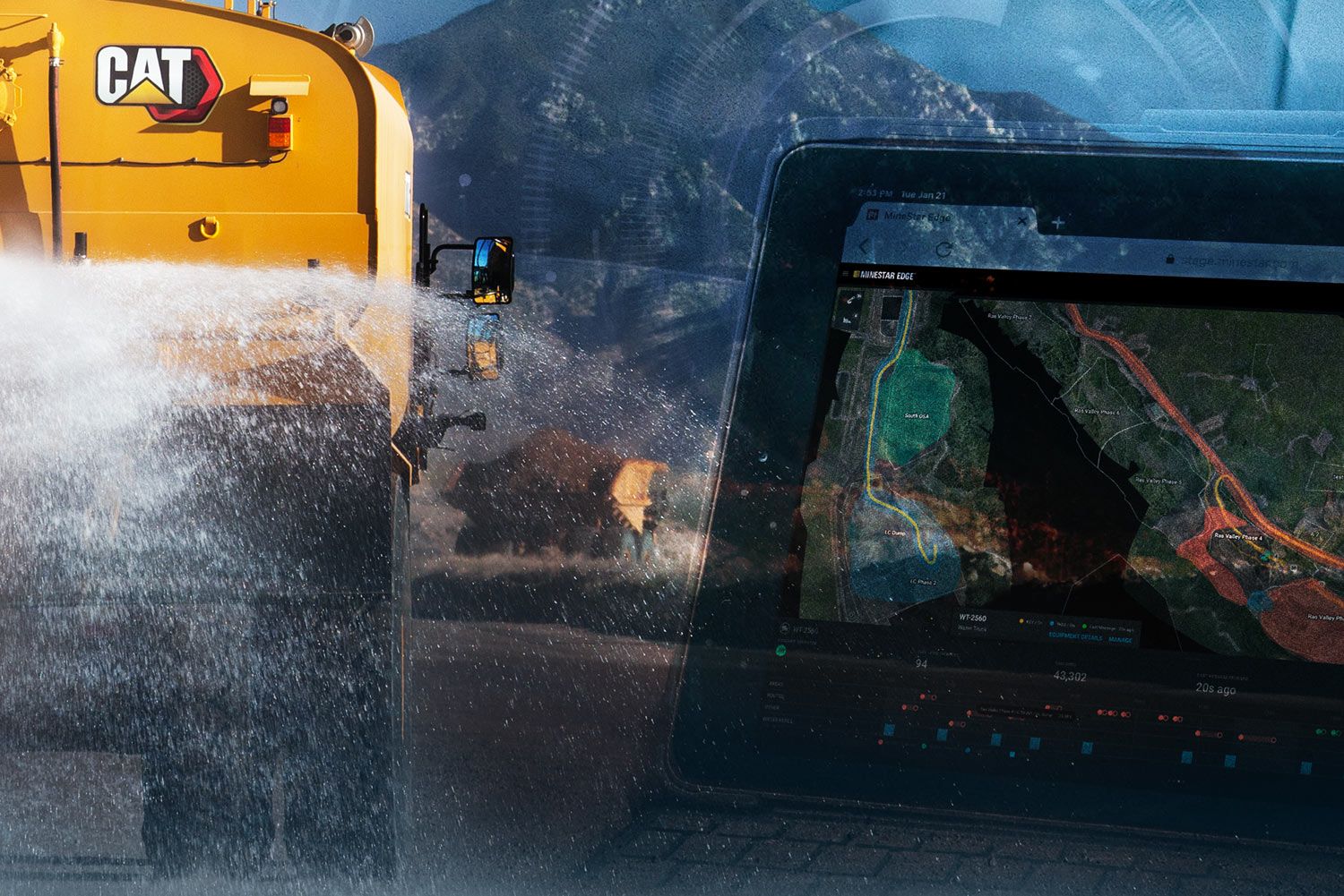 Cat water solutions truck connected with MineStar