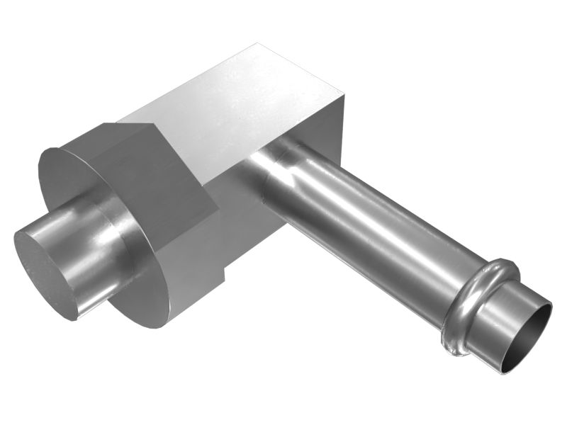 Переходной коленчатый патрубок на 90 градусов длиной 46 мм