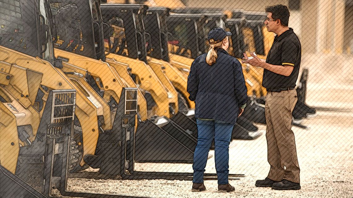 Cat dealer discussing options with fleet manager