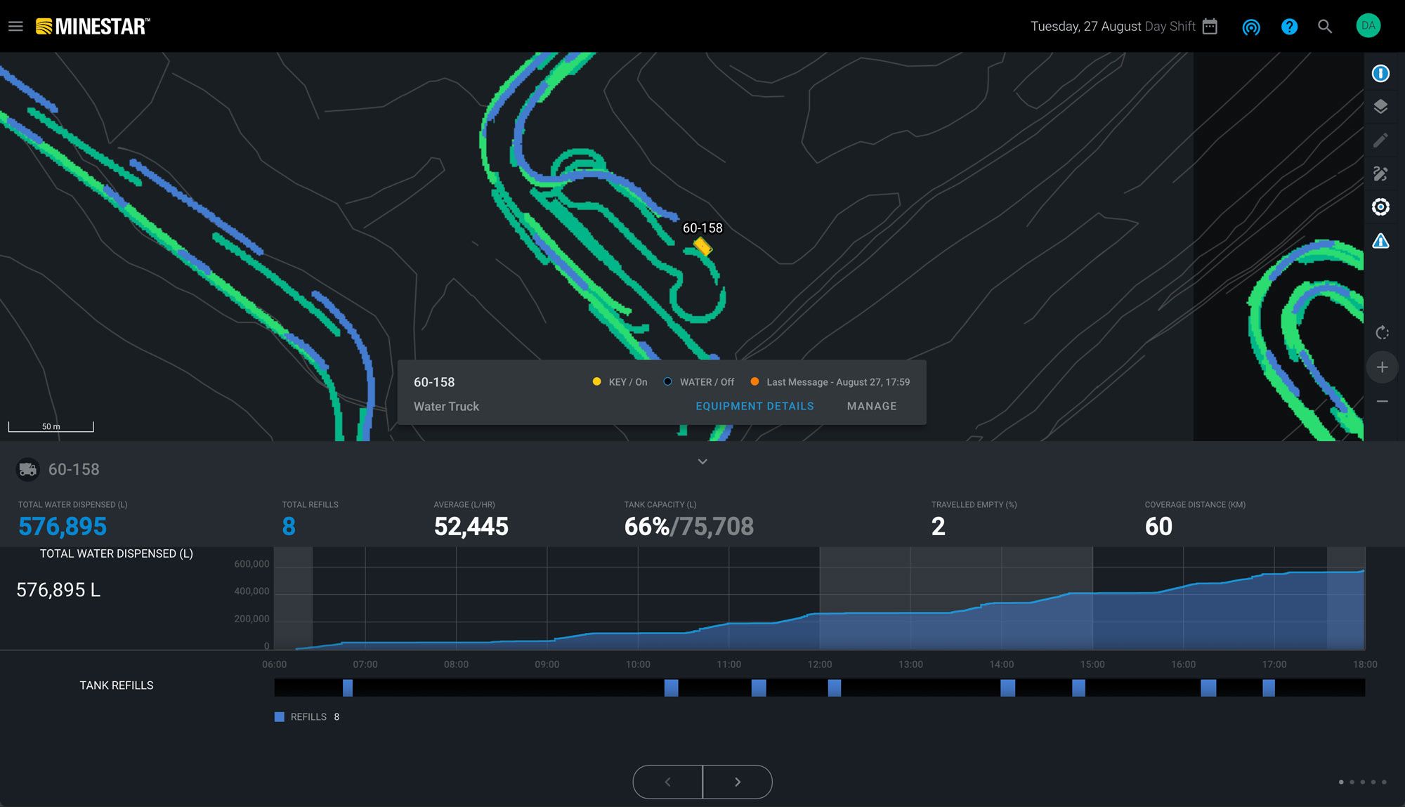 Cat water solutions truck connected with MineStar