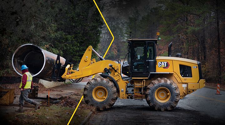 Small wheel loader on black and white background