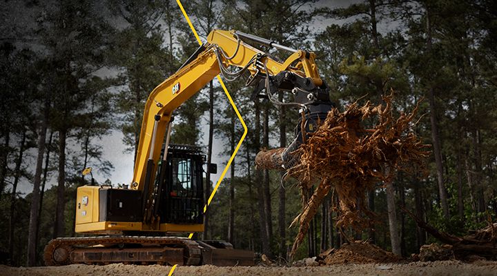 mini excavator on black and white background
