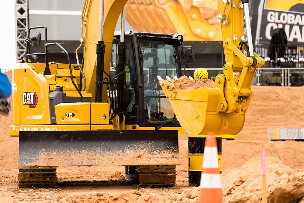 Basketball in excavator bucket
