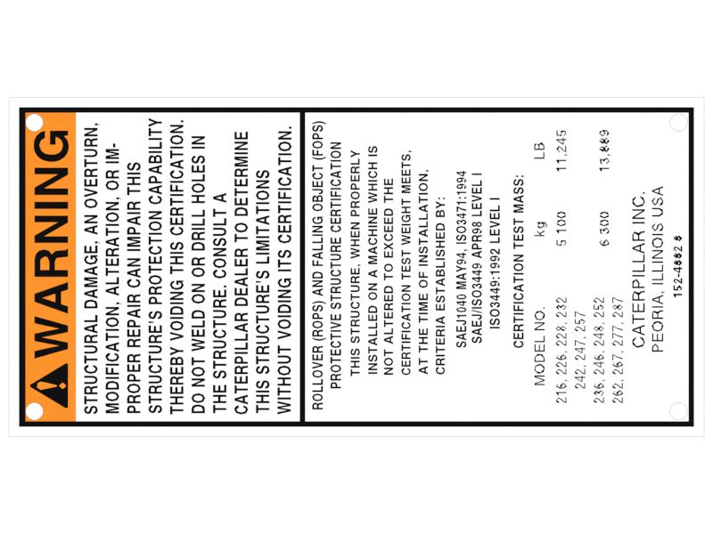 152-4882: PLATE-ROPS/F | Cat® Parts Store