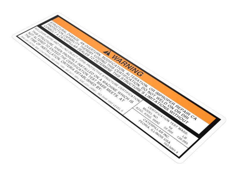 163-5001: ROPS And FOPS Warning Decal Film 163-5001 Caterpillar